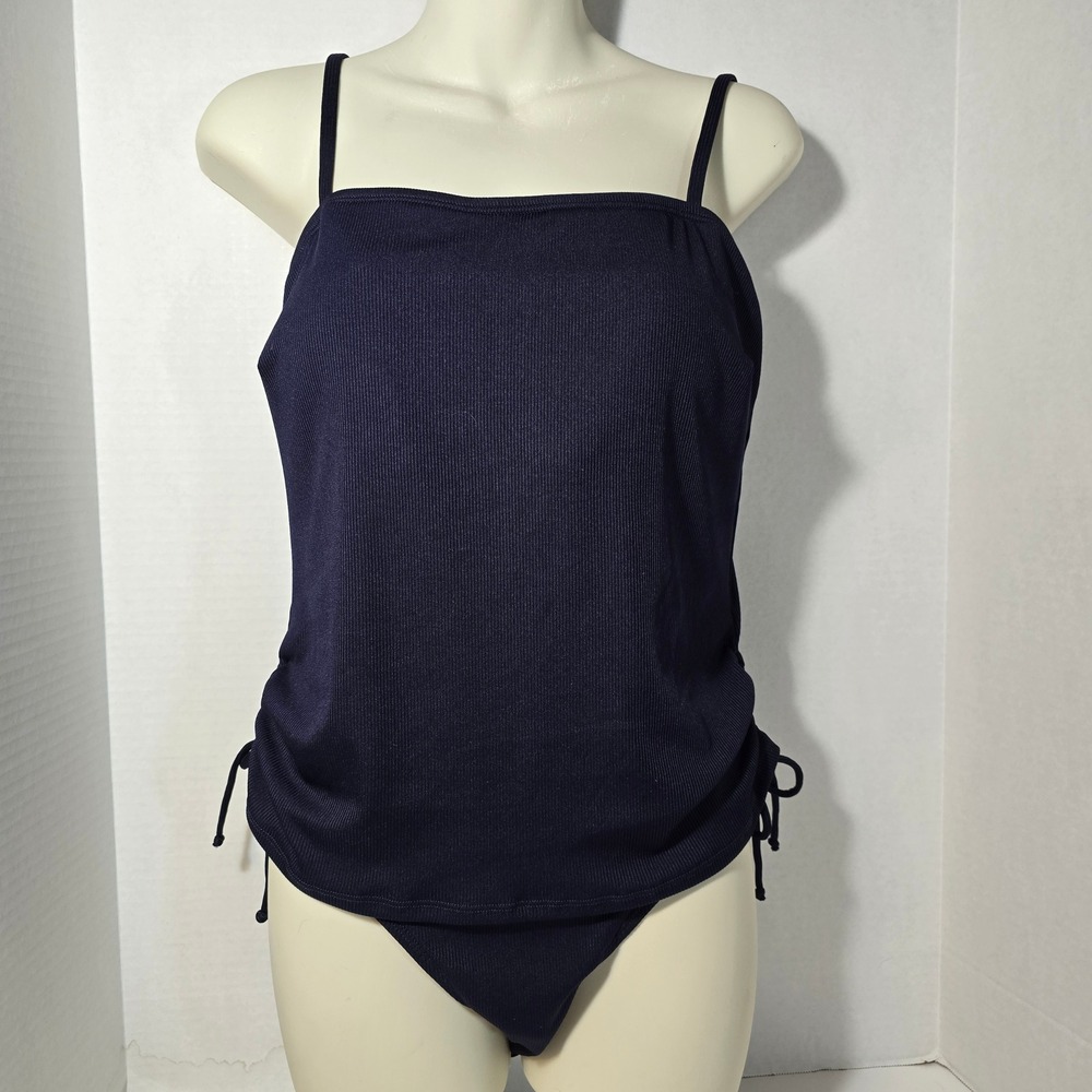 Cupshe Women 2 Pc Swimsuit Large Black Square Neck Gathered Sides‎ High Waisted